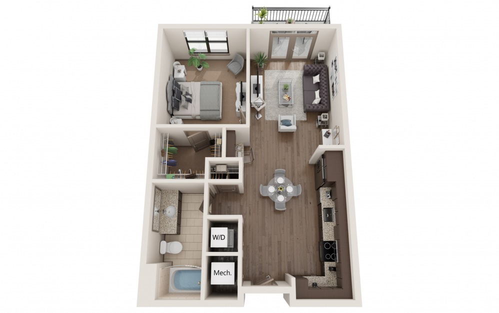 A1 A ALLSTON - 1 bedroom floorplan layout with 1 bath and 699 square feet.