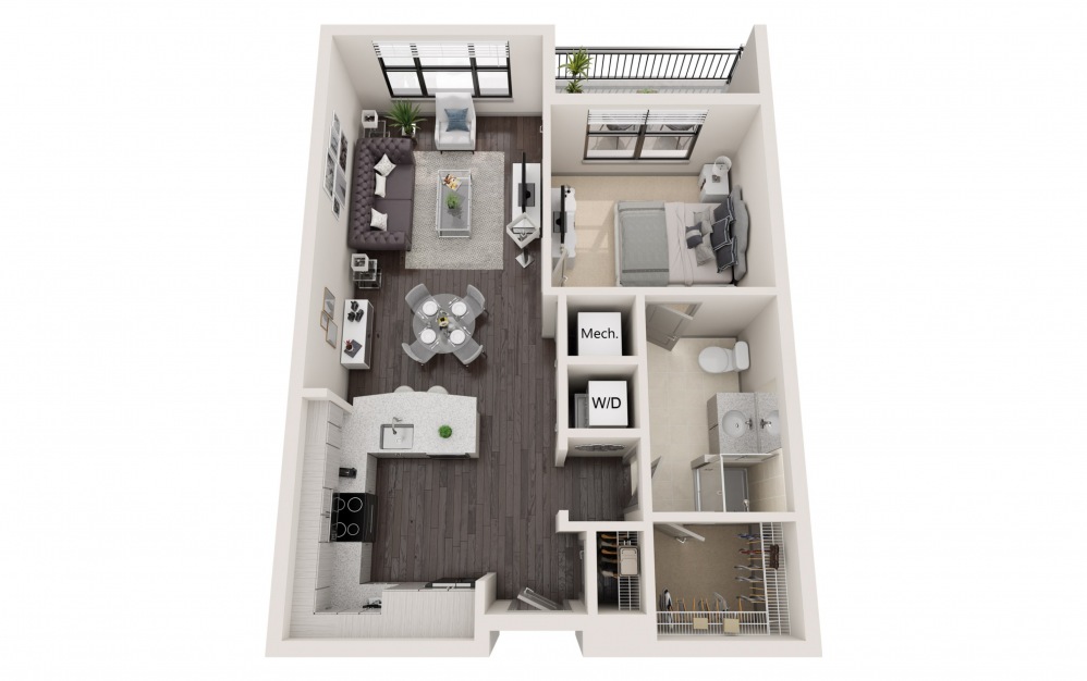 A2 SOHO - 1 bedroom floorplan layout with 1 bath and 711 square feet.