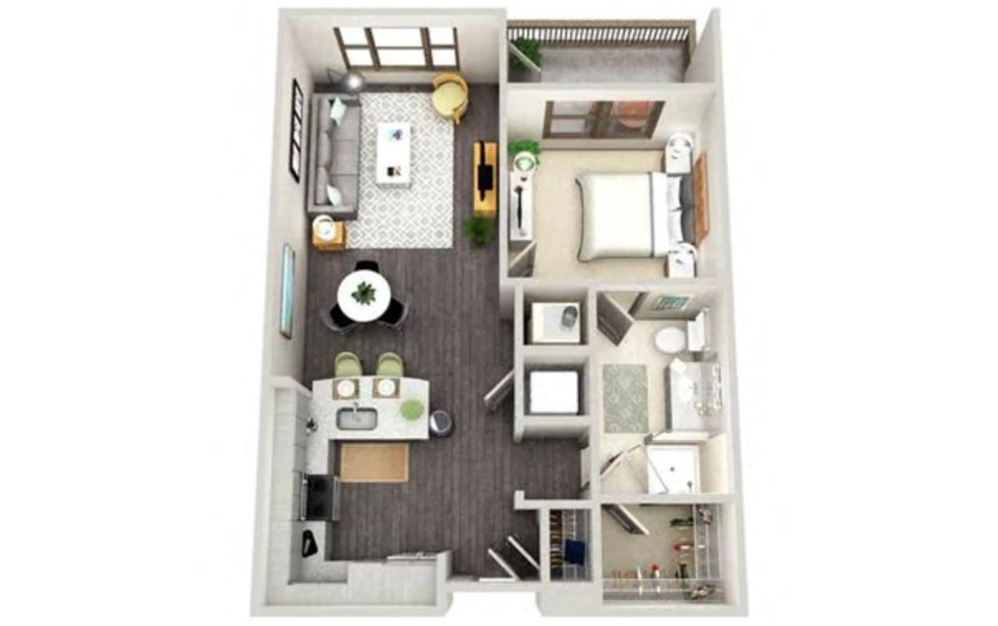 A2 SOHO - 1 bedroom floorplan layout with 1 bath and 711 square feet.
