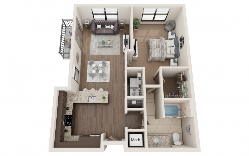 A3 SHAW - 1 bedroom floorplan layout with 1 bath and 858 square feet.
