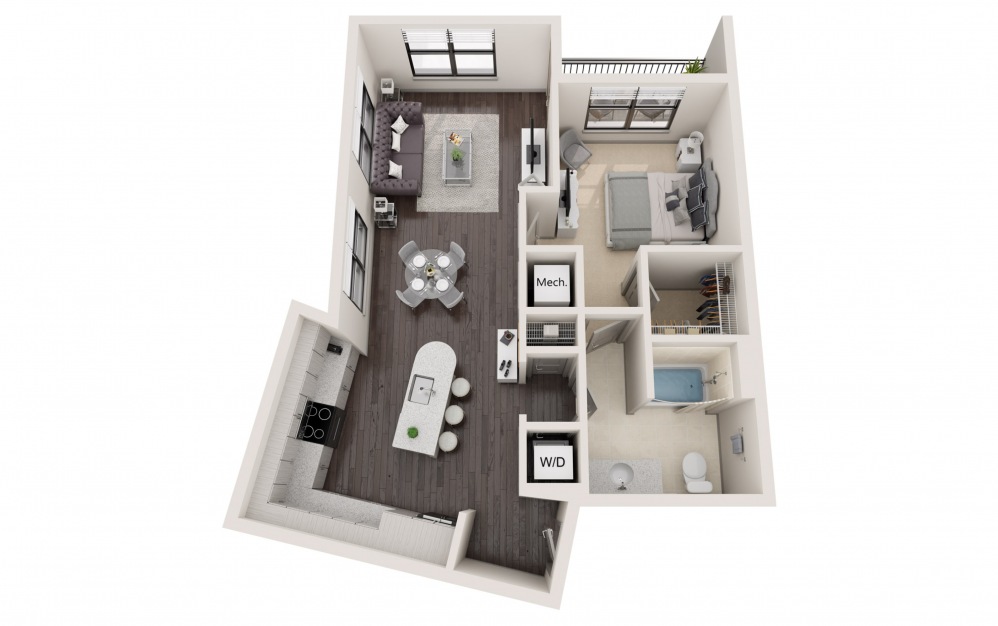A3 A ANDERSON - 1 bedroom floorplan layout with 1 bath and 889 square feet.