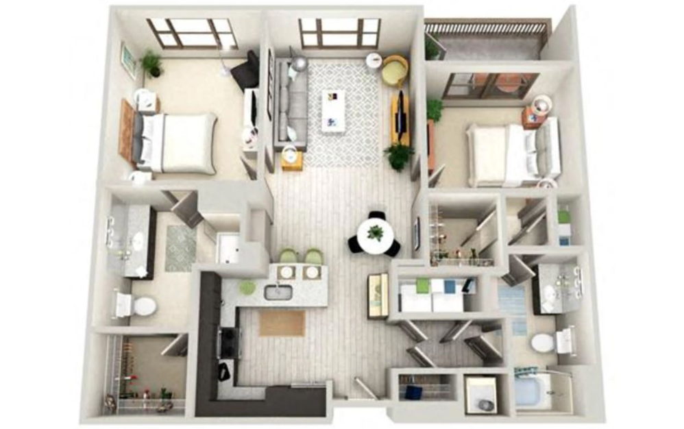 B1 HAMPDEN - 2 bedroom floorplan layout with 2 baths and 1126 square feet.