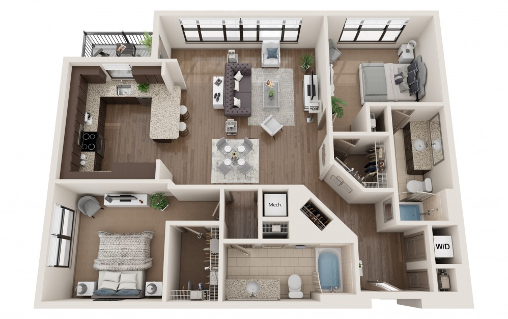 B4 HOWELL - 2 bedroom floorplan layout with 2 baths and 1281 square feet.