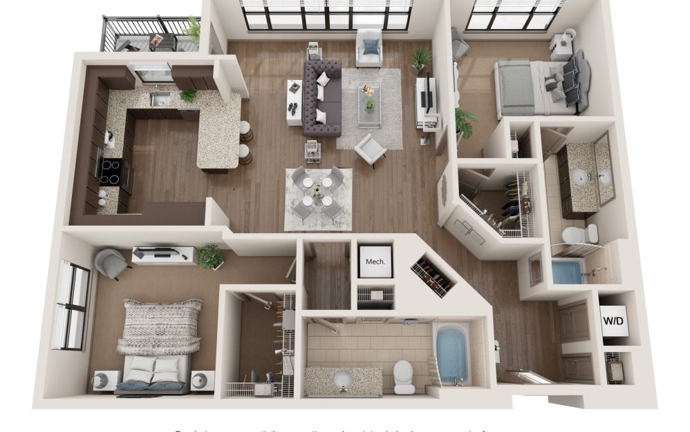 B4 HOWELL - 2 bedroom floorplan layout with 2 bathrooms and 1281 square feet