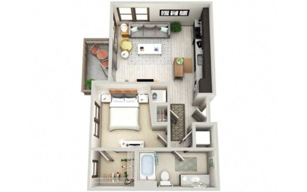 S2 UPTOWN - 1 bedroom floorplan layout with 1 bath and 616 square feet.
